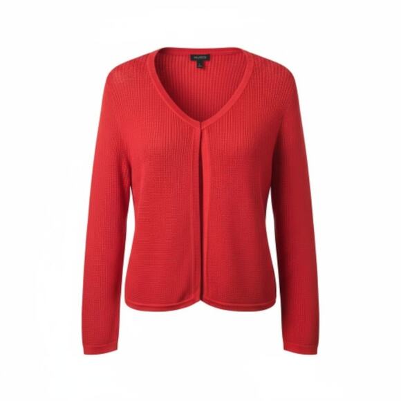 Talbots Red Open Knit Open Front Cardigan Pointelle Texture Office Classic L - Picture 1 of 11